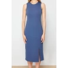 Moda Slim Business Interlock Knitted Crew Neck Sleeveless Sleeve Bodycone Midi Length Dress