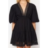 Fashion Fit Wedding Nikah Finike Woven Carmen Collar Short Sleeve Skater Mini Length Dress