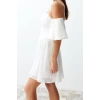 Fashion Fit Wedding Nikah Finike Woven Carmen Collar Short Sleeve Skater Mini Length Dress