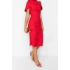 Fashion Fit Graduation Prom Finike Woven Crew Neck Short Sleeve Bodycone Midi Length Dress