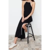 Fashion Slim Casual Daily Rib Camisole Knitted Square Neck Strappy Sleeve Bodycone Maxi Length Dress