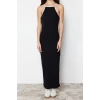 Fashion Slim Casual Daily Rib Camisole Knitted Square Neck Strappy Sleeve Bodycone Maxi Length Dress