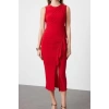 Fashion Fit Graduation Prom Sandy Knitted Stand Collar Sleeveless Sleeve Bodycone Midi Length Dress