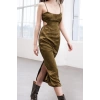 Fashion Fit Graduation Prom Satin Woven Square Neck Halter Sleeve Shift Midi Length Dress