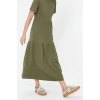 Moda Regular Daily 20 1 Combed Cotton Jersey Knitted Crew Neck Short Sleeve Frilled Skirt Midi Length Dress