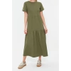 Moda Regular Daily 20 1 Combed Cotton Jersey Knitted Crew Neck Short Sleeve Frilled Skirt Midi Length Dress