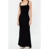 Fashion Slim Casual Daily Thick Sandy Knitted Square Neck Strappy Sleeve Bodycone Maxi Length Dress
