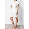Moda Regular Day Night Poplin Woven Double Breasted Short Sleeve A-Line Mini Length Dress