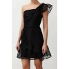Fashion Fit Graduation Prom Lace Woven Asymmetrical Neckline Single Sleeve Skater Mini Length Dress