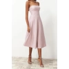 Fashion Fit Graduation Prom Jacquard Woven Strapless Sleeveless Skater Midi Length Dress