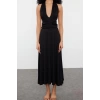 Moda Regular Beach Daily Viscose Supreme Knitted V Neck Strappy Sleeve Bodycone Midi Length Dress