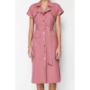 Fashion Regular Casual Daily Gabardine Woven Shirt Collar Short Sleeve Shirt Dress Midi Length Dress