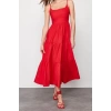 Fashion Regular Casual Daily Terrycotton Woven Square Neck Strappy Sleeve Skater Maxi Length Dress