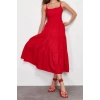 Fashion Regular Casual Daily Terrycotton Woven Square Neck Strappy Sleeve Skater Maxi Length Dress