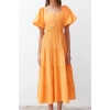 Fashion Regular Casual Daily Terrycotton Woven Square Neck Short Sleeve Skater Maxi Length Dress