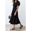 Fashion Regular Casual Daily Terrycotton Woven Square Neck Short Sleeve Skater Maxi Length Dress