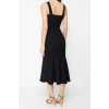 Moda Regular Day Night Finike Woven Heart Neck Strappy Sleeve Bodycone Midi Length Dress