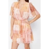 Fashion Regular Day Night Chiffon Woven Double Breasted Short Sleeve Skater Mini Length Dress