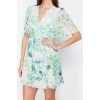 Fashion Regular Day Night Chiffon Woven Double Breasted Short Sleeve Skater Mini Length Dress