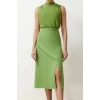 Fashion Regular Day Night Finike Woven Cowl Collar Sleeveless Sleeve A-Line Midi Length Dress