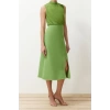 Fashion Regular Day Night Finike Woven Cowl Collar Sleeveless Sleeve A-Line Midi Length Dress