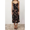 Fashion Regular Casual Daily Shally Woven Heart Neck Strappy Sleeve A-Line Midi Length Dress