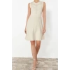 Moda Regular Casual Günlük Tek Plaka Triko Bisiklet Yaka Kolsuz Kol A-Line Midi Boy Elbise