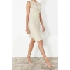 Moda Regular Casual Günlük Tek Plaka Triko Bisiklet Yaka Kolsuz Kol A-Line Midi Boy Elbise