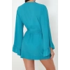 Moda Dokuma Rahat Kalıp Uzun V Yaka Standart Kol Crinkle Basic Düz Desen Kimono Kaftan