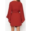 Moda Dokuma Rahat Kalıp Uzun V Yaka Standart Kol Crinkle Basic Düz Desen Kimono Kaftan
