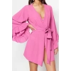 Moda Dokuma Rahat Kalıp Uzun V Yaka Standart Kol Crinkle Basic Düz Desen Kimono Kaftan