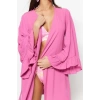 Moda Dokuma Rahat Kalıp Uzun V Yaka Standart Kol Crinkle Basic Düz Desen Kimono Kaftan