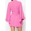 Moda Dokuma Rahat Kalıp Uzun V Yaka Standart Kol Crinkle Basic Düz Desen Kimono Kaftan