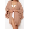 Moda Dokuma Rahat Kalıp Uzun V Yaka Standart Kol Crinkle Basic Düz Desen Kimono Kaftan