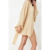 Moda Dokuma Rahat Kalıp Uzun V Yaka Standart Kol Crinkle Basic Düz Desen Kimono Kaftan