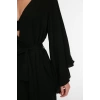 Moda Dokuma Rahat Kalıp Uzun V Yaka Standart Kol Crinkle Basic Düz Desen Kimono Kaftan