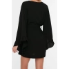 Moda Dokuma Rahat Kalıp Uzun V Yaka Standart Kol Crinkle Basic Düz Desen Kimono Kaftan