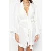 Moda Dokuma Rahat Kalıp Uzun V Yaka Standart Kol Crinkle Basic Düz Desen Kimono Kaftan