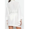 Moda Dokuma Rahat Kalıp Uzun V Yaka Standart Kol Crinkle Basic Düz Desen Kimono Kaftan