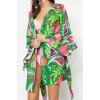 Moda Dokuma Rahat Kalıp Uzun V Yaka Standart Kol Crinkle Basic Düz Desen Kimono Kaftan