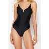 Women Fashion Throw Cap Strap Brief Collar Black Regular Swimsuit