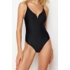 Women Fashion Throw Cap Strap Brief Collar Black Regular Swimsuit