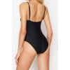 Women Fashion Throw Cap Strap Brief Collar Black Regular Swimsuit