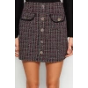 Fashion Plain Pattern Daily Tweed Fabric Pocket and Button Detail Plaid Patterned Mini Woven Skirt