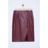 Fashion Pencil Plain Pattern Stylish Night Midi Length Faux Snakeskin Slit Detailed Midi Woven Skirt