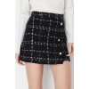 Fashion Regular Plaid Pattern Casual Mini Length Button Detailed A-line Tweed Fabric Mini Length Woven Skirt