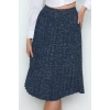Fashion Regular Plain Pattern Day Night Midi Length Glittery Pleated Knitwear Skirt