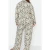 Tarz Rahat Büyük Beden Uzun Kollu Boru Paça Animal Desenli Örme Pijama Takımı