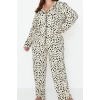Tarz Rahat Büyük Beden Uzun Kollu Boru Paça Animal Desenli Örme Pijama Takımı