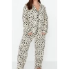 Tarz Rahat Büyük Beden Uzun Kollu Boru Paça Animal Desenli Örme Pijama Takımı
